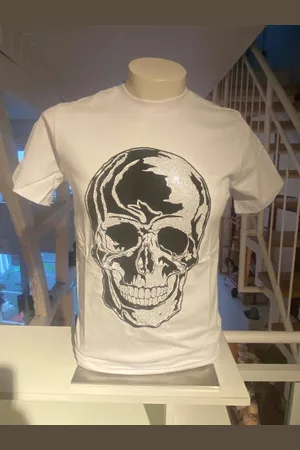 Aaron Bane Kurzarmshirt Shirt T-Shirt weiß Glitzer Skull Strass Steinchen Totenkopf XS-XL Strass - Verkäufer: Mysale24