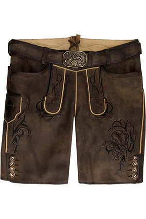 SPIETH & WENSKY Trachtenlederhose Demos Kurzhose Herren Trachtenhose Lederhose kurzhose Ziegenvelour bestickt - Verkäufer: German Wear