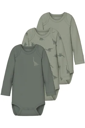 NAME IT Schlafoverall NBMBODY 3P LS GREEN DINO NOOS (Packung, 3-tlg)