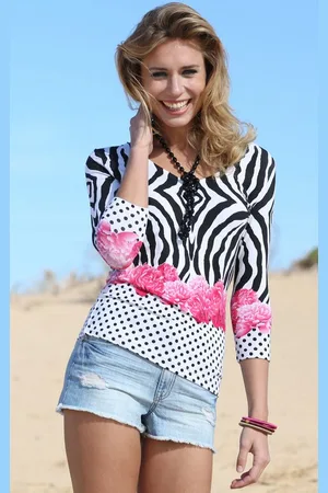 Passioni 3/4-Arm-Shirt mit Zebra, Blumen und Punkt Muster - Verkäufer: Passion Mode