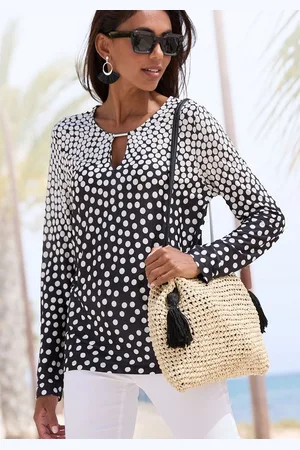 Lascana Langarmshirt mit kleinem Ausschnitt, Jerseyshirt, Dot-Print