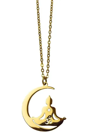 Saraswati Kette mit Anhänger Halskette "Buddha Moon" Edelstahl vergoldet 3cm mit 50cm Edelstahlkett - Verkäufer: Devananda