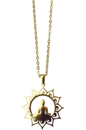Saraswati Kette mit Anhänger Halskette "Buddha Lotus" Edelstahl vergoldet 3cm mit 50cm Edelstahlket - Verkäufer: Devananda