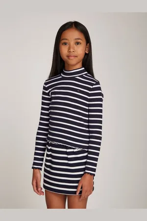 Tommy Hilfiger Langarmshirt MOCK NECK RIB TOP LS im Streifendesign, mit Babylock-Saum
