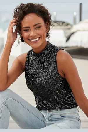 Lascana Tanktop mit Pailletten und Stehkragen, elastisches Damentop, festlich