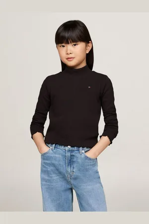 Tommy Hilfiger Langarmshirt MOCK NECK RIB TOP LS mit Babylock-Saum, Logostickerei