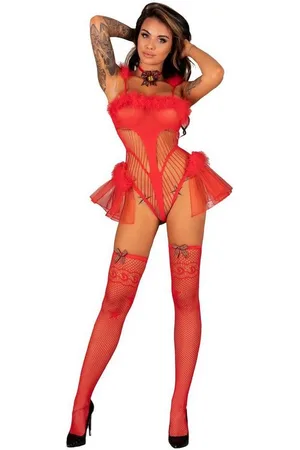 LivCo Corsetti Body LC Makema body with stockings red - (S/L) - Verkäufer: Angela Line