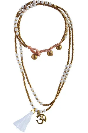 Saraswati Kette mit Anhänger Halskette "Om" Howlith- und Messingperlen 55cm - Verkäufer: Devananda