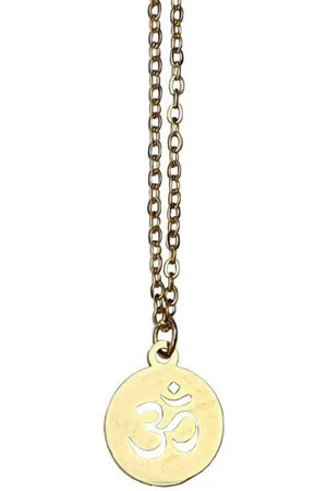 Saraswati Kette mit Anhänger Halskette "Om" Edelstahl Kette goldfarben 40cm, Anhänger 1,5cm - Verkäufer: Devananda