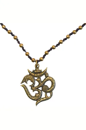 Saraswati Kette mit Anhänger Halskette "Om" mit 80 Messingperlen 35cm - Verkäufer: Devananda