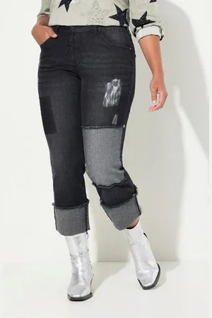 Angel of Style Regular-fit-Jeans Jeans weites Bein Patches 5-Pocket Umschlagsaum - Verkäufer: Popken Fashion Group