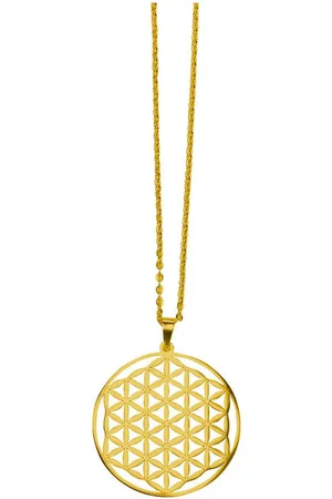 Saraswati Kette mit Anhänger Halskette "Blume des Lebens" Edelstahl vergoldet 3cm mit 50cm Edelstah - Verkäufer: Devananda