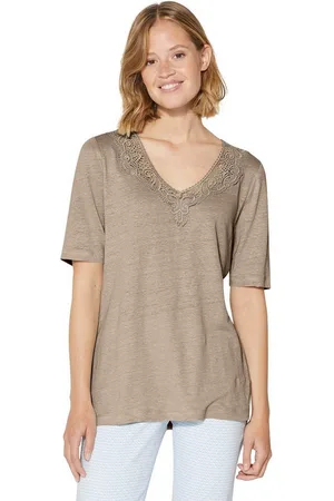 Madeleine Kurzarmshirt Kurzarm-Shirt aus Leinen mit feinem Spitzen-Akzent - Verkäufer: Premio Fashion GmbH