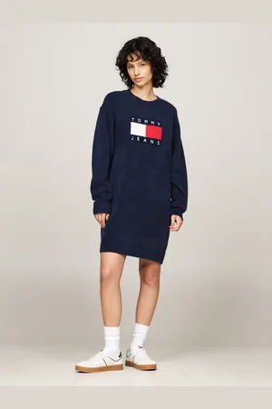 Tommy Hilfiger Strickkleid TJW MLNGE FLAG SWEATER DRESS EXT in Großen Größen, mit Wollanteil & Elasthan, Logo-Flag