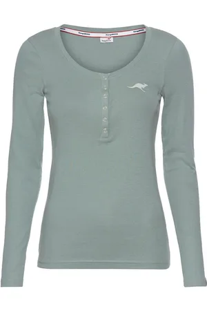 KangaROOS Langarmshirt krempelbare Ärmel, figurbetonter Schnitt, mit Logodruck