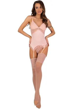 LivCo Corsetti Corsage LC Persinne corset & thong with stockings peach - (L/XL,S/M) - Verkäufer: Angela Line
