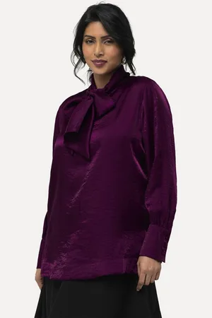 Ulla Popken Satinbluse Schluppen-Bluse V-Ausschnitt Stehkragen Langarm - Verkäufer: Popken Fashion Group