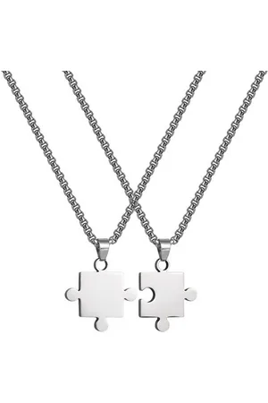 Karma Partnerkette Puzzleteil Silber Edelstahl Paar Halskette modern Geschenk Paare (Partnerschmuck, Edelstahlhalskette Damenschmuck Herrenschmuck), Partnerhalskette Halskette Mann Frau Partner Kette Metall - Verkäufer: Sanixa