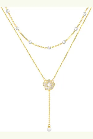 Karma Edelstahlkette Halskette zweireihig Gold Rose Edelstahl Perlen Damen Kette (mehrreihig, Damenhalskette modern Perlenkette), Edelstahlhalskette Damenschmuck Edelstahlkette Rosenkette - Verkäufer: Sanixa