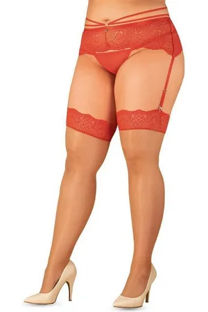 Obsessive Strapsstrümpfe OB Blossmina stockings red - (45XL,67XL) - Verkäufer: Angela Line