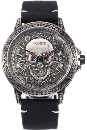 Karma Quarzuhr Armbanduhr Totenkopf Schwarz Silber Herren Quarzuhr modern, (Herrenuhr Herrenschmuck), Herrenarmbanduhr Kunstlederuhr Skull - Verkäufer: Sanixa