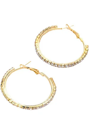 Karma Paar Creolen Damenohrringe Gold Kristalle Metall Damen Ohrringe vergoldet (goldene Ohrringe, Creolenpaar Goldcreoeln Metallohrringe Ohrringe), Kristallcreolen Damenohrringe 5 cm - Verkäufer: Sanixa