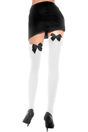 Leg Avenue Overknees Halterlose Strümpfe mit Rüschen und Schleife schwa Sinnlich verführerisches Accessoire, das Stil und Eleganz vereint - Verkäufer: MASKWORLD