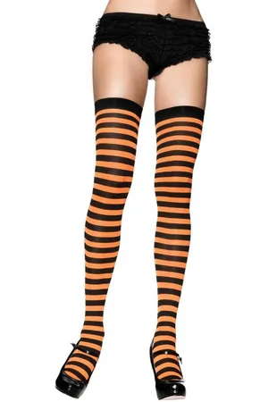 Leg Avenue Overknees Halterlose Strümpfe -orange geringelt Sinnlich verführerisches Accessoire, das Stil und Trend vereint - Verkäufer: MASKWORLD