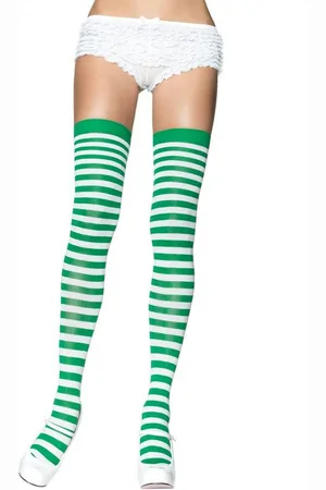 Leg Avenue Overknees Halterlose Strümpfe -maigrün geringelt Sinnlich verführerisches Accessoire, das Stil und Trend vereint - Verkäufer: MASKWORLD