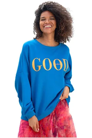 miss goodlife Sweater MG9356 Sweatshirt, Good Vibes, Blue/neon orange - Verkäufer: Lord of Label