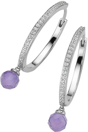 Giorgio Martello Paar Creolen mit Amethyst-Kugeln und Zirkonia, Silber 925