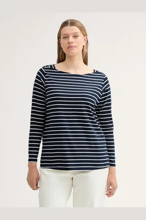 TOM TAILOR Langarmshirt Plus Size - Gestreiftes Langarmshirt mit Bio-Baumwolle - Verkäufer: TOM TAILOR