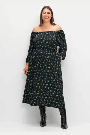 Sheego Druckkleid Große Größen mit variablem Carmen-Ausschnitt