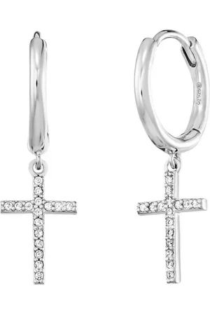 Engelsrufer Paar Creolen Kreuz, ERE-LILCROSS-ZI-CR, ERE-LILCROSS-ZI-G-CR, Made in Germany - mit Zirkonia (synth)