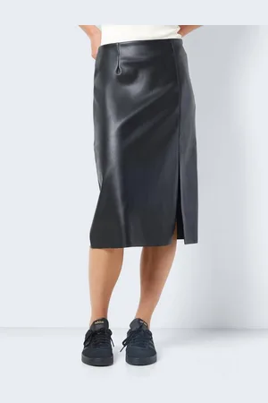 Noisy May Lederimitatrock NMCLARA HW SLIT MIDI LENGTH SKIRT