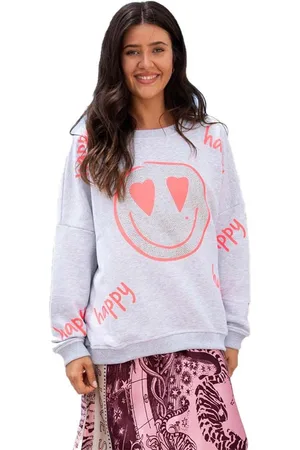 miss goodlife Sweater MG9378 Sweater Happy, Heartface Strass, Grey/neonpink - Verkäufer: Lord of Label
