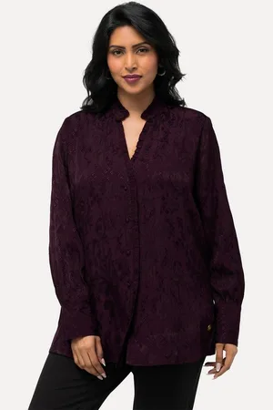 Ulla Popken Satinbluse Bluse Jacquard Rüschen V-Ausschnitt Langarm - Verkäufer: Popken Fashion Group