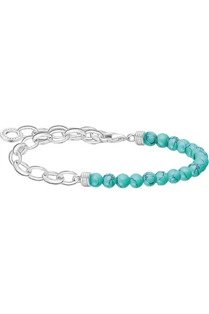 Thomas Sabo Charm-Armband mit Beads, A2098-130-11-L19, A2098-404-17-L19, mit Onyx oder Türkis-Imitat