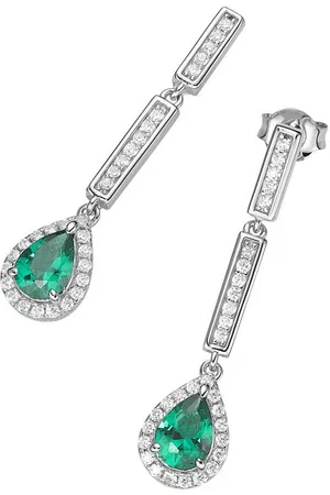 Giorgio Martello Paar Ohrhänger mit grünen Kristallsteinen und Zirkonia, Silber 925