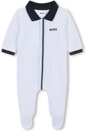 HUGO BOSS Strampler BOSS Baby Velours-Pyjama himmelblau mit schwarzem Polokragen - Verkäufer: coolkids-store