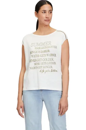 Cartoon Kurzarmshirt Rundhals-Shirt mit Placement (1-tlg) Aufgesteppte Bänder