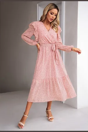DEBAIJIA Dirndl Langärmeliges Kleid Damen V-Ausschnitt Blumenmuster Freizeit - Verkäufer: Paciea UG
