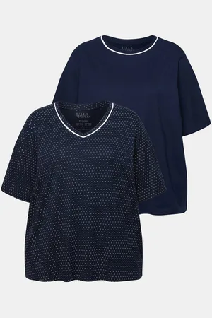Ulla Popken Pyjama Pyjama-Shirts 2er-Pack Punkte/uni Halbarm - Verkäufer: Popken Fashion Group