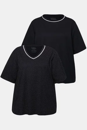 Ulla Popken Pyjama Pyjama-Shirts 2er-Pack Punkte/uni Halbarm - Verkäufer: Popken Fashion Group