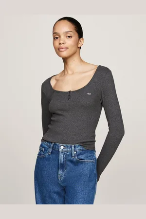 Tommy Hilfiger Henleyshirt TJW MELANGE HENLEY LS EXT mit tiefem Rundhals, Knopfleiste, Langarm, Logo-Flag
