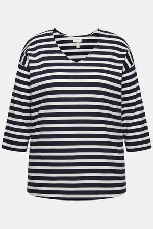 Ulla Popken Pyjama Pyjama-Shirt Ringel V-Ausschnitt 3/4-Arm - Verkäufer: Popken Fashion Group