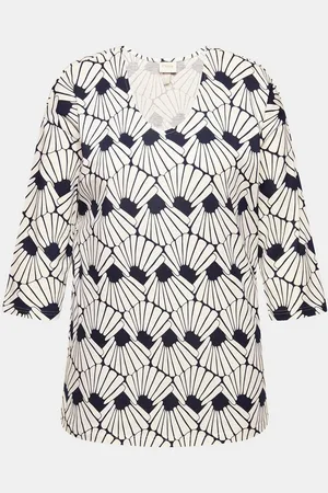 Ulla Popken Pyjama Pyjama-Shirt V-Ausschnitt 3/4-Arm Biobaumwolle - Verkäufer: Popken Fashion Group