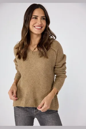 Lieblingsstück V-Ausschnitt-Pullover AlienaEP mit Rippenstrickmuster
