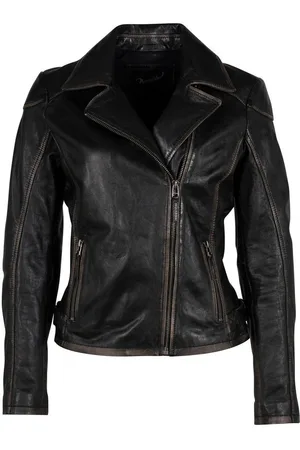 Mauritius Lederjacke MWPeggie im Vintage-Look, asymetrischer Reißverschluss, Reverskragen