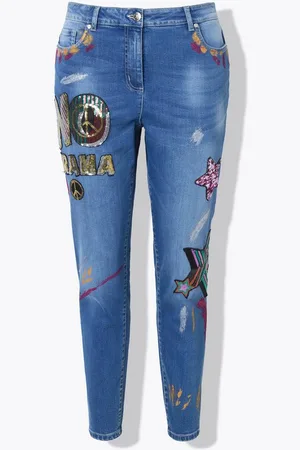 Angel of Style Regular-fit-Jeans Slim-Fit Jeans bequeme Passform Patches 5-Pocket - Verkäufer: Popken Fashion Group